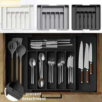 Thumbnail for Expandable cutlery tray with divided compartments