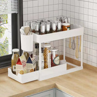 Thumbnail for Two-tier organizer holding household supplies