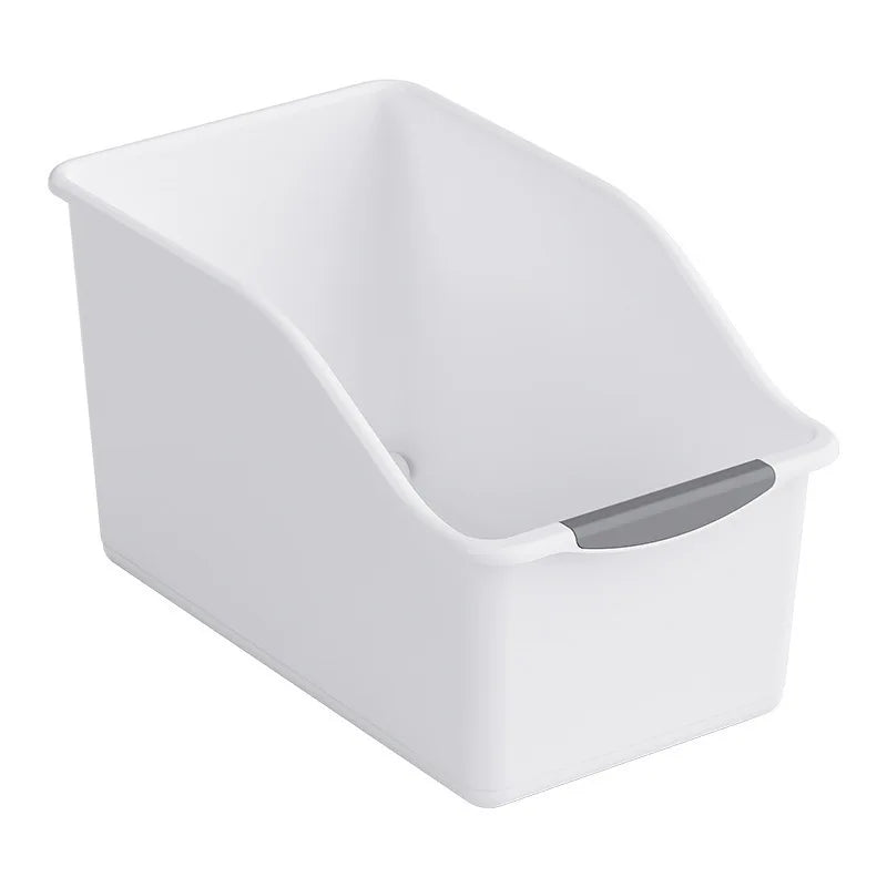 White open-front household storage bin