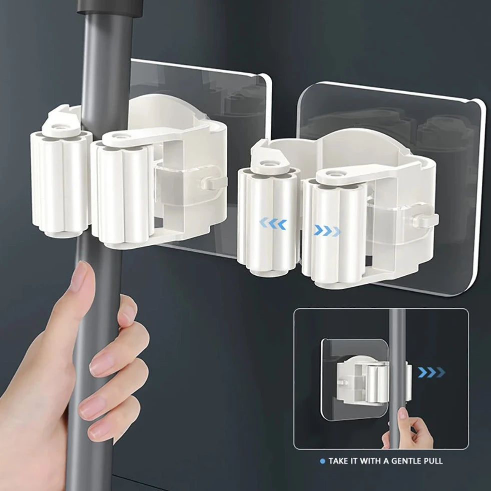 Two-piece white adhesive mop holder pack