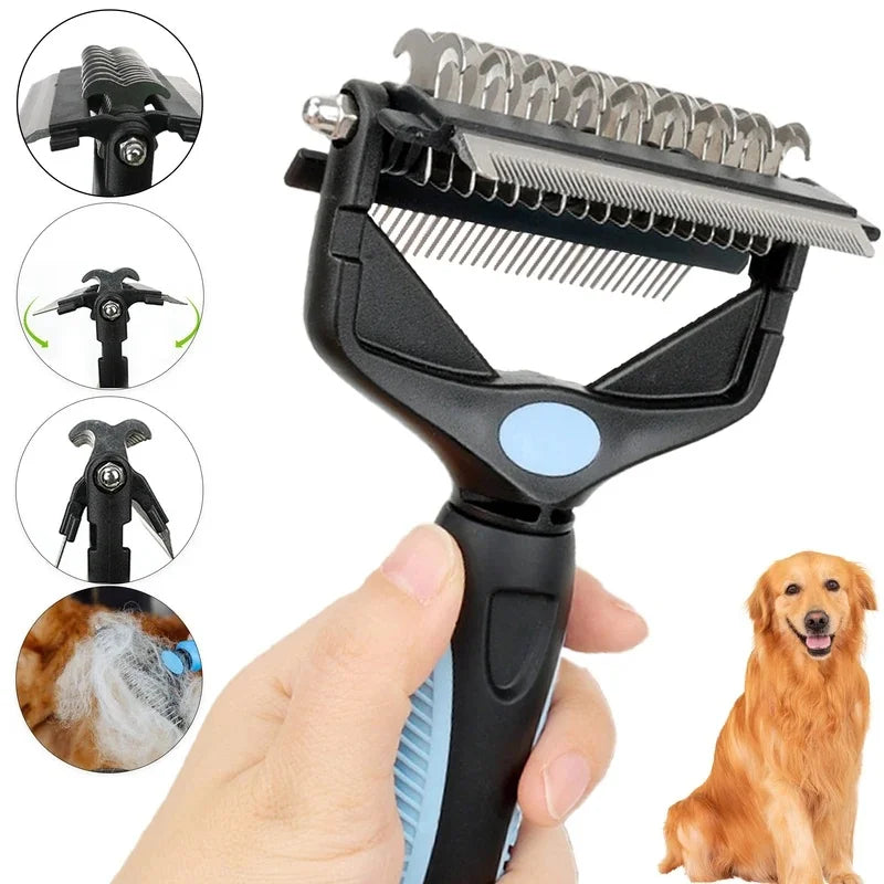 Blue pet brush shown from another angle