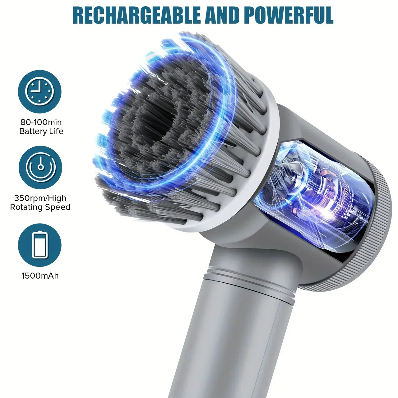 Rechargeable spin scrubber used on household surfaces