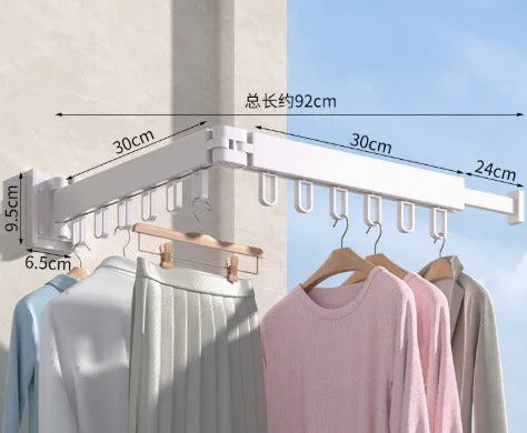 Single-rod folding laundry rack – wall-mounted view