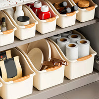 Thumbnail for Stackable storage bins arranged on pantry shelves