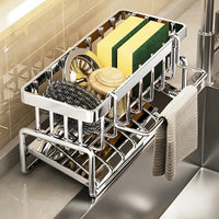Thumbnail for Adhesive Stainless Steel Sink Caddy with Drain Tray - InspiredGrabs.com
