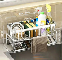 Thumbnail for Adhesive Stainless Steel Sink Caddy with Drain Tray - InspiredGrabs.com