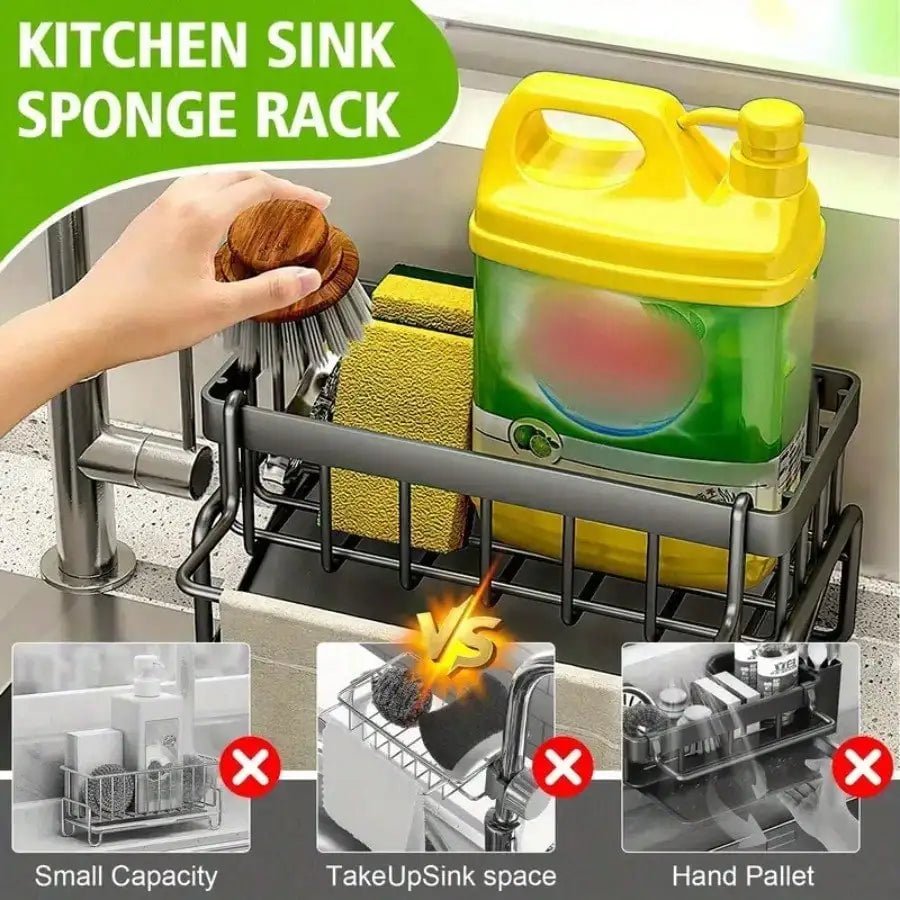 Adhesive Stainless Steel Sink Caddy with Drain Tray - InspiredGrabs.com