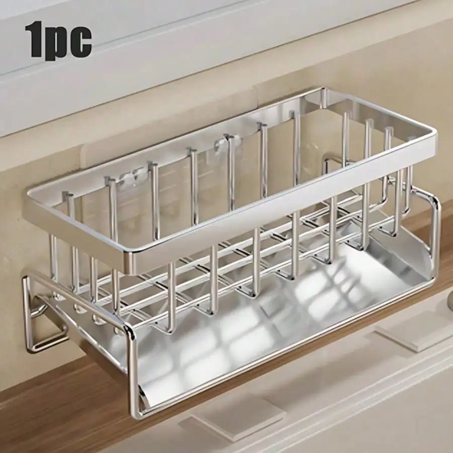 Adhesive Stainless Steel Sink Caddy with Drain Tray - InspiredGrabs.com