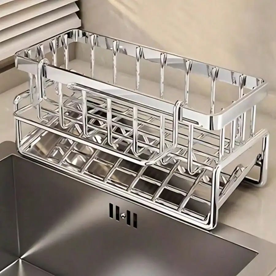 Adhesive Stainless Steel Sink Caddy with Drain Tray - InspiredGrabs.com