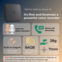 Thumbnail for AI Voice Recorder with Speech - to - Text, Translation & 64GB Storage - InspiredGrabs.com