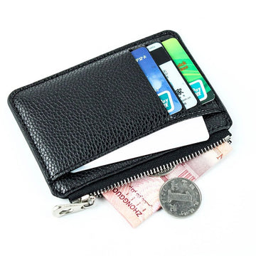 Casual Classic Men'S Wallet Solid Color Textured Pu Zipper Card Holder Mini Slim Wallet For Boyfriend Husband Gift 2022 New - InspiredGrabs.com