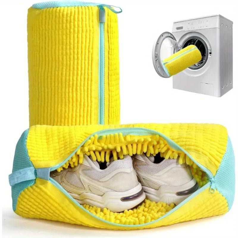 Chenille-Lined Shoe Washing Bag – Blue - InspiredGrabs.com