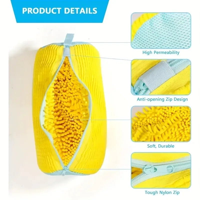 Chenille-Lined Shoe Washing Bag – Blue - InspiredGrabs.com