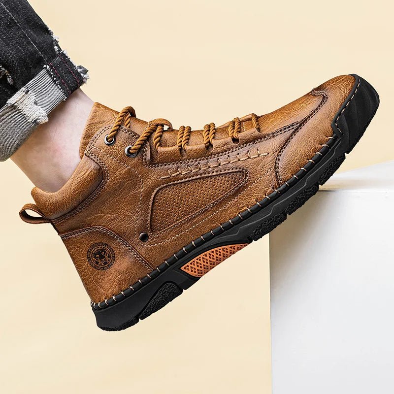 CLOHOO Handmade Men's High - Top Leather Boots – Hand - Sewn Business Casual & Outdoor Shoes - InspiredGrabs.com