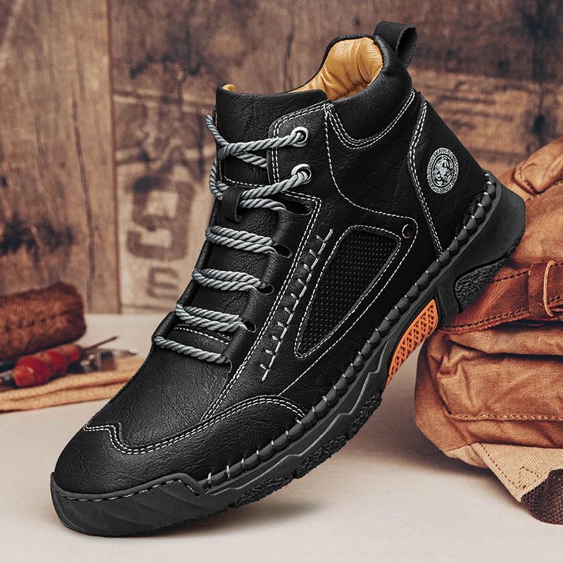 CLOHOO Handmade Men's High - Top Leather Boots – Hand - Sewn Business Casual & Outdoor Shoes - InspiredGrabs.com