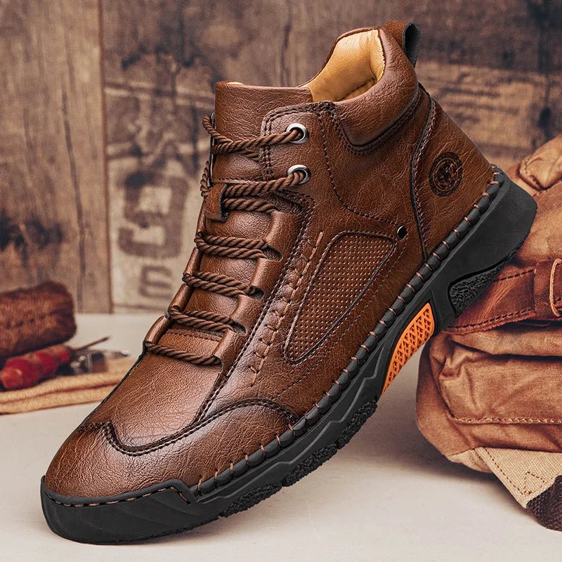 CLOHOO Handmade Men's High - Top Leather Boots – Hand - Sewn Business Casual & Outdoor Shoes - InspiredGrabs.com