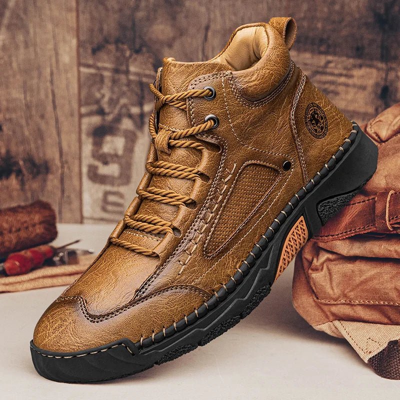 CLOHOO Handmade Men's High - Top Leather Boots – Hand - Sewn Business Casual & Outdoor Shoes - InspiredGrabs.com