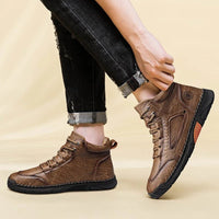 Thumbnail for CLOHOO Handmade Men's High - Top Leather Boots – Hand - Sewn Business Casual & Outdoor Shoes - InspiredGrabs.com