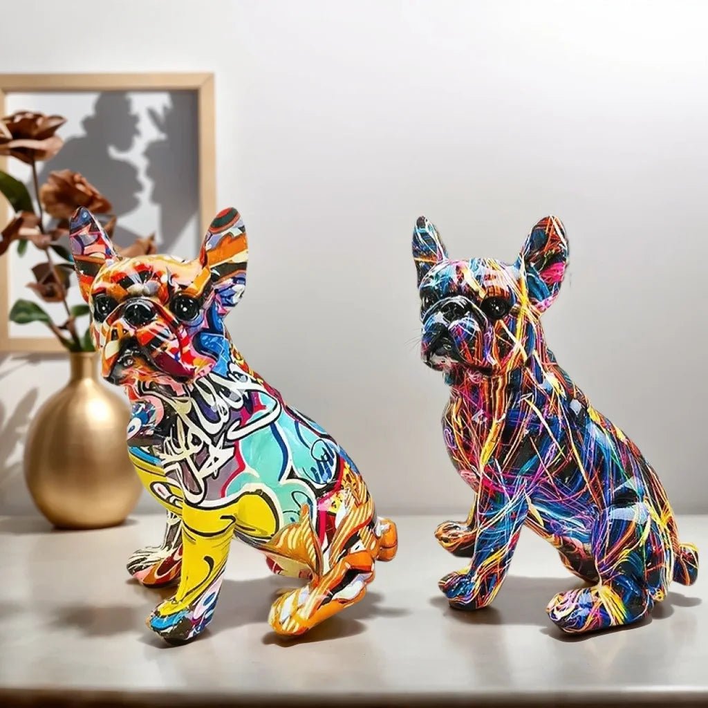 Colorful Standing French Bulldog Resin Statue – Graffiti Style Desk Decor - InspiredGrabs.com