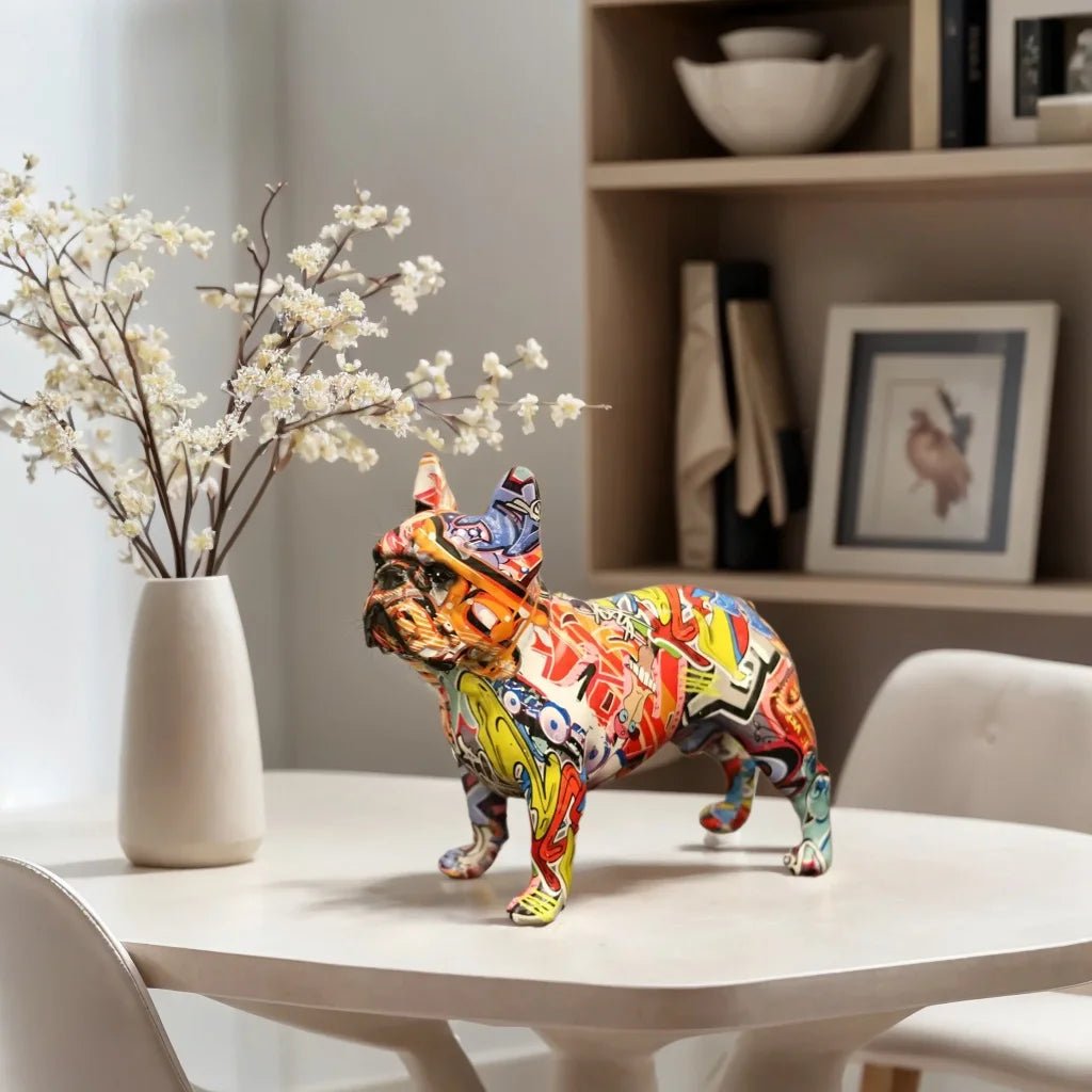 Colorful Standing French Bulldog Resin Statue – Graffiti Style Desk Decor - InspiredGrabs.com