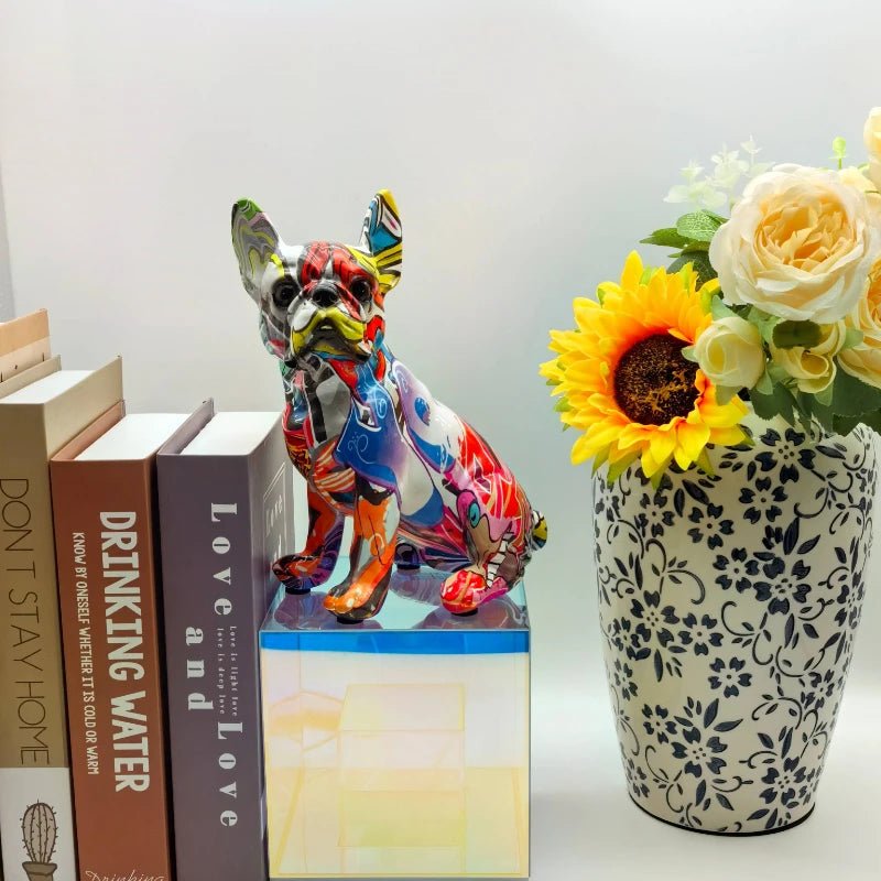 Colorful Standing French Bulldog Resin Statue – Graffiti Style Desk Decor - InspiredGrabs.com