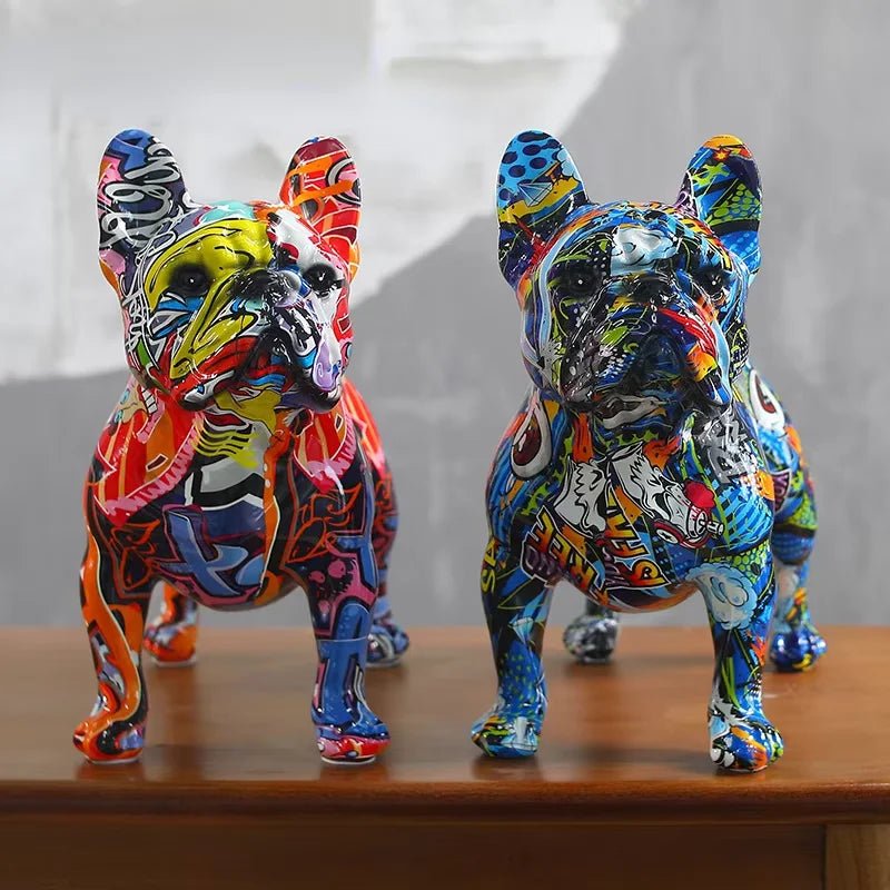 Colorful Standing French Bulldog Resin Statue – Graffiti Style Desk Decor - InspiredGrabs.com