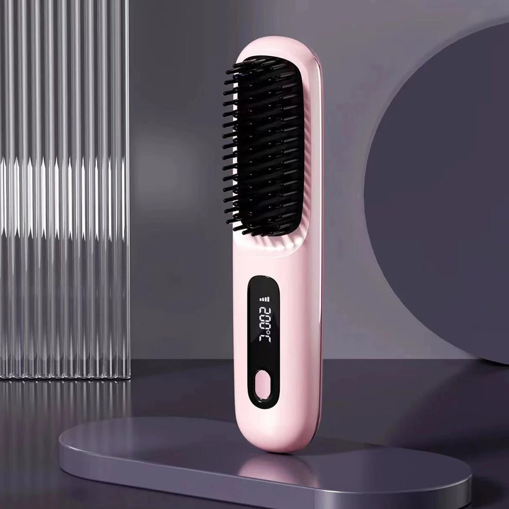 Cordless USB Hair Straightening Brush – Ionic Hot Brush & Detangling Styler - InspiredGrabs.com