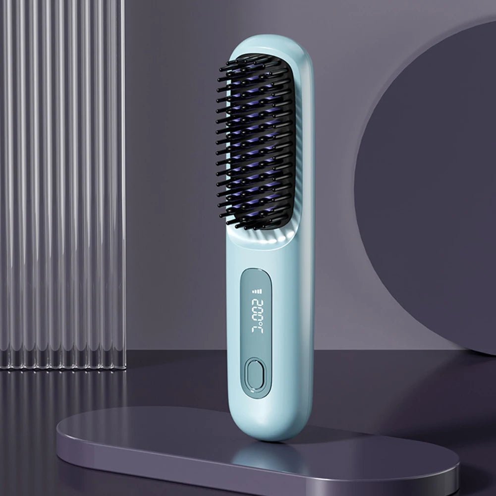 Cordless USB Hair Straightening Brush – Ionic Hot Brush & Detangling Styler - InspiredGrabs.com