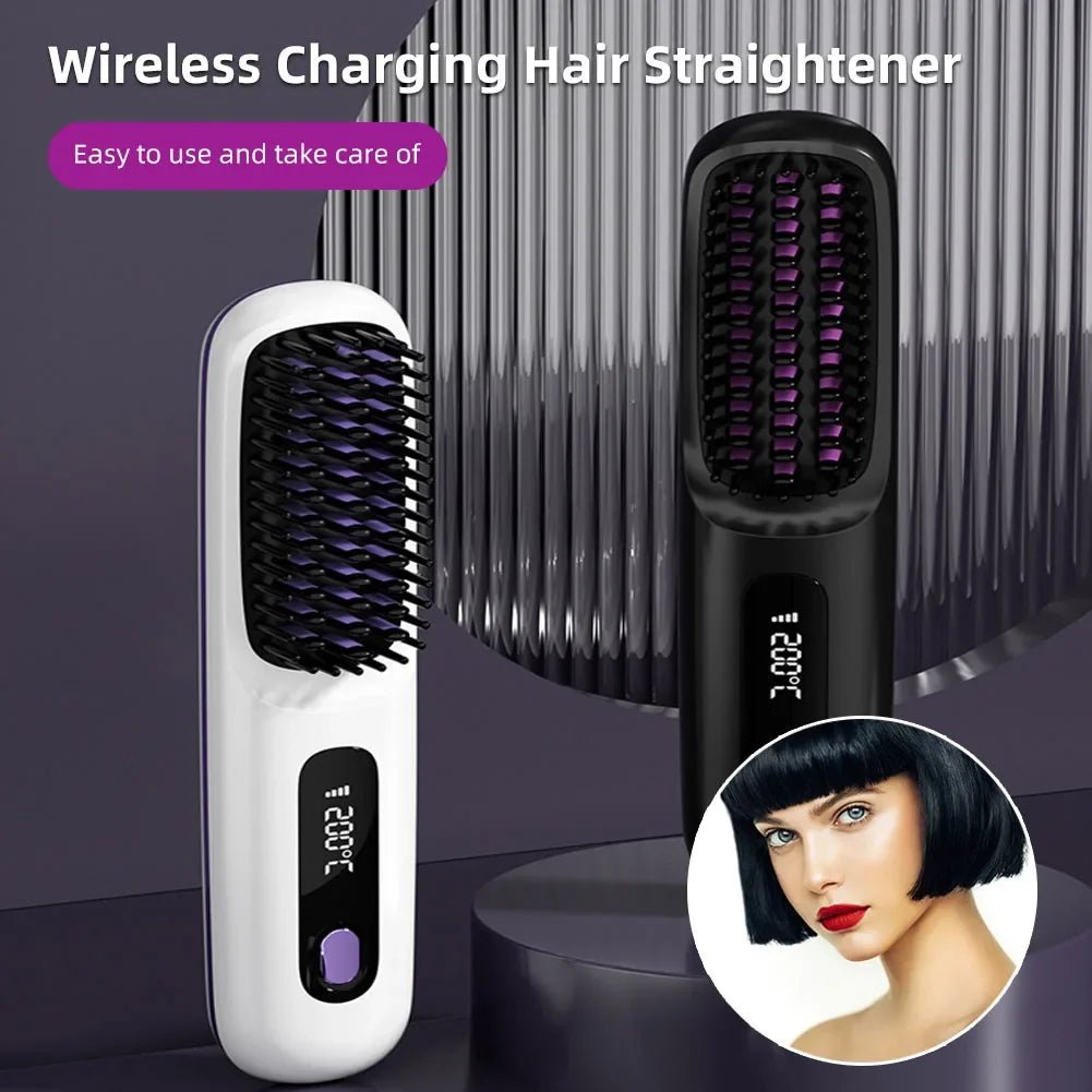 Cordless USB Hair Straightening Brush – Ionic Hot Brush & Detangling Styler - InspiredGrabs.com