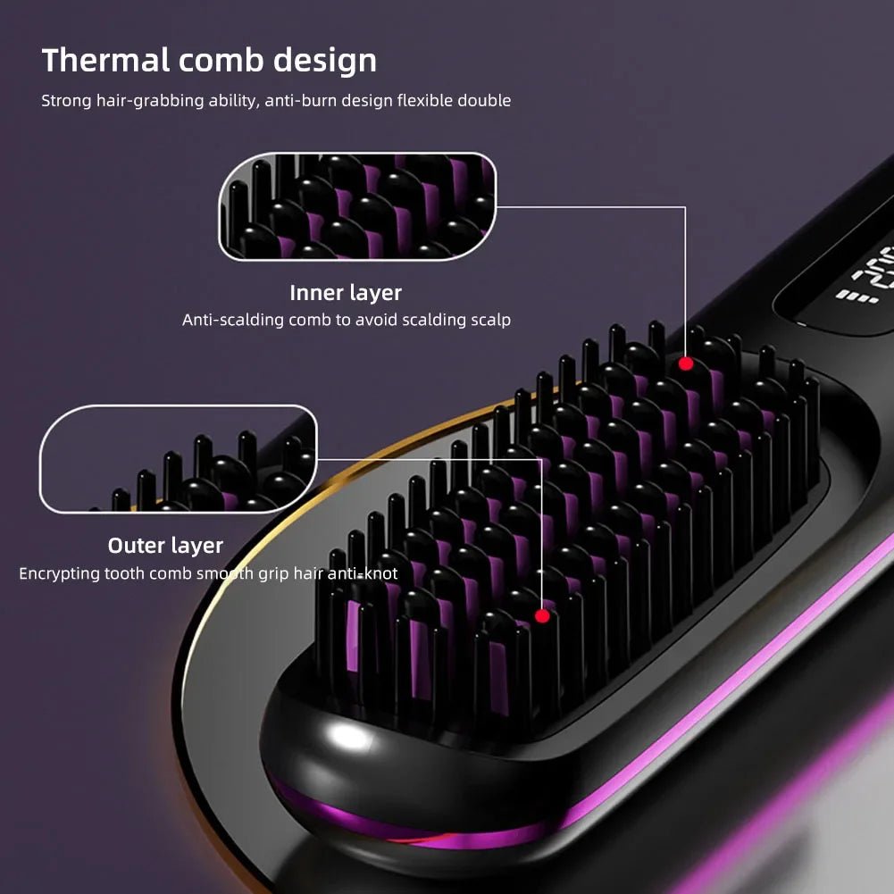 Cordless USB Hair Straightening Brush – Ionic Hot Brush & Detangling Styler - InspiredGrabs.com