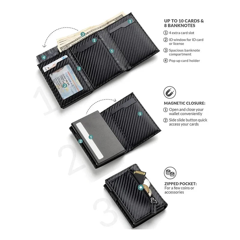 Credit Card Holder RFID Blocking Bifold Wallet Men's Wallet with Coin Compartment and Banknote Compartment - InspiredGrabs.com