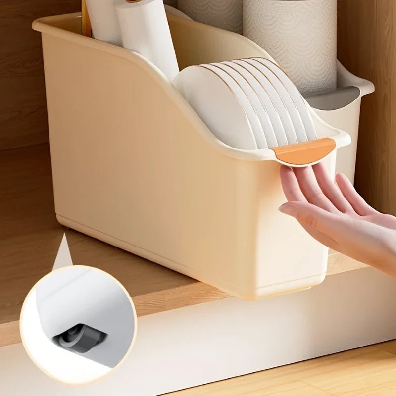 Curved Plastic Storage Bin with Pull Handle – 2 Colors - InspiredGrabs.com