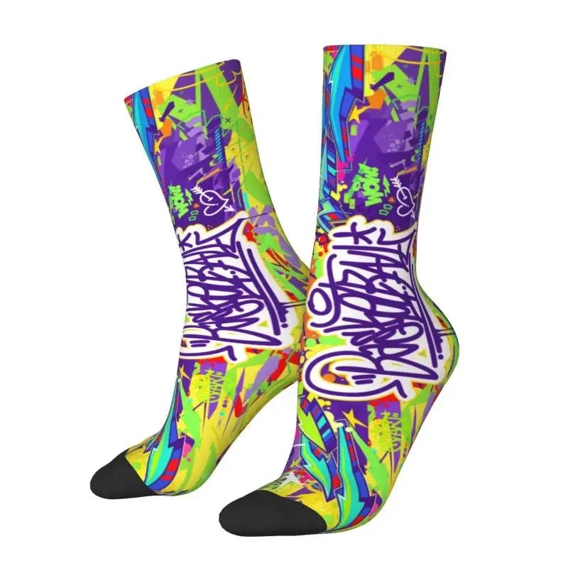 Custom Funny Graffiti Crew Socks – Unisex Street Style Cartoon Dress Socks - InspiredGrabs.com