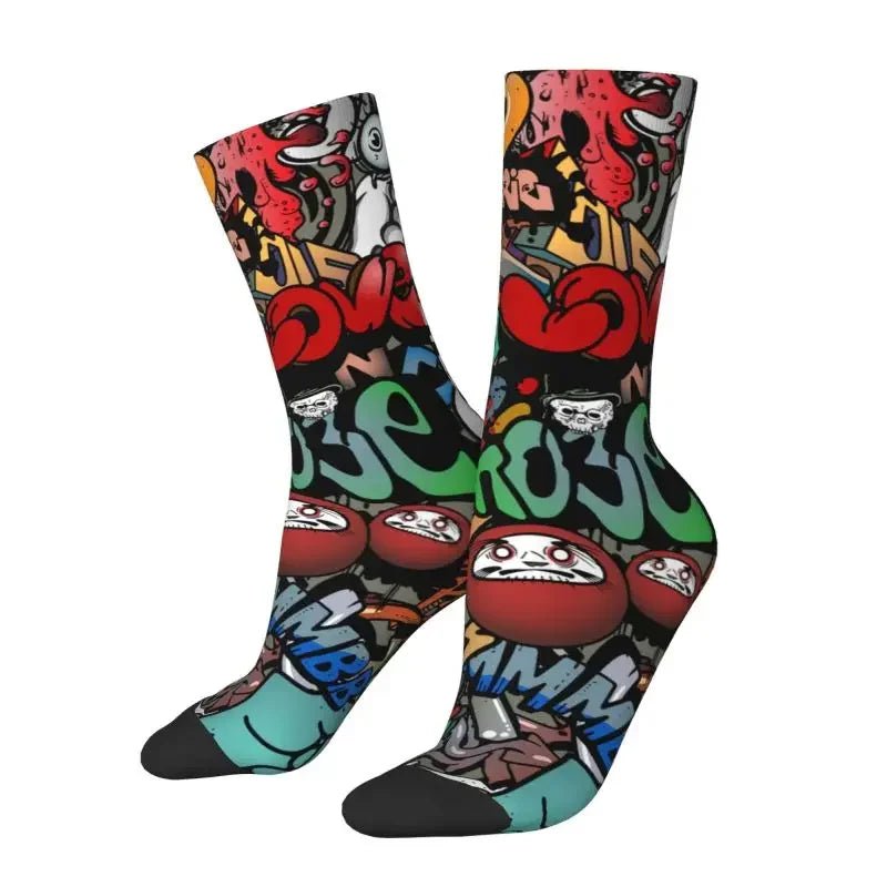 Custom Funny Graffiti Crew Socks – Unisex Street Style Cartoon Dress Socks - InspiredGrabs.com