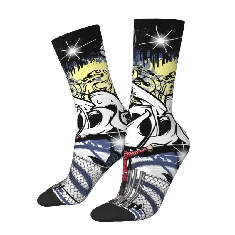 Custom Funny Graffiti Crew Socks – Unisex Street Style Cartoon Dress Socks - InspiredGrabs.com