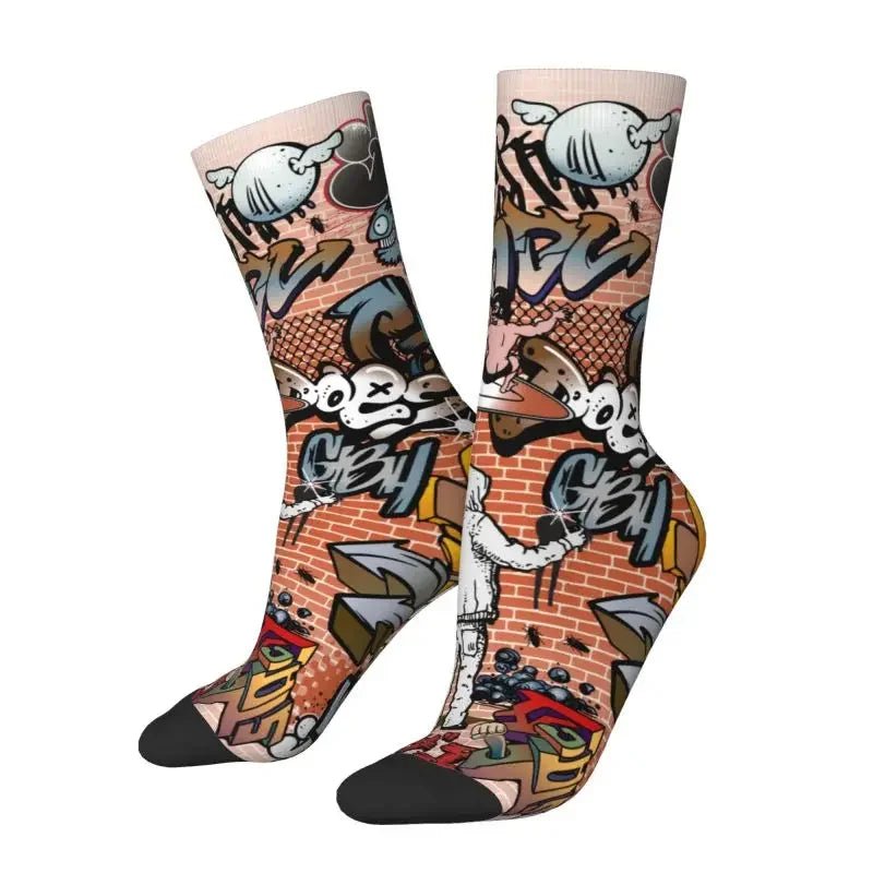 Custom Funny Graffiti Crew Socks – Unisex Street Style Cartoon Dress Socks - InspiredGrabs.com