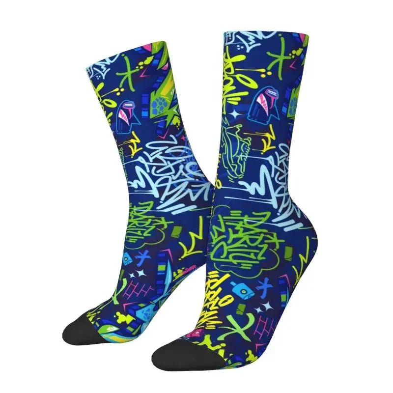 Custom Funny Graffiti Crew Socks – Unisex Street Style Cartoon Dress Socks - InspiredGrabs.com