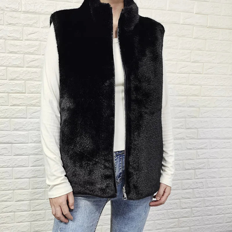 Double - Sided Faux Fur Cardigan Vest for Women – Autumn Winter Warm Mink - Style Vest - InspiredGrabs.com
