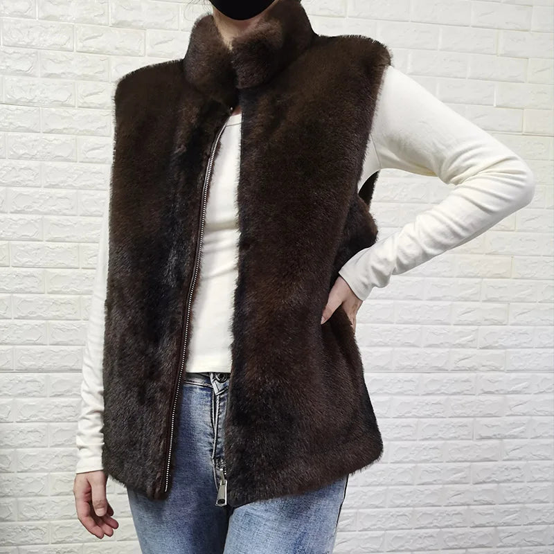 Double - Sided Faux Fur Cardigan Vest for Women – Autumn Winter Warm Mink - Style Vest - InspiredGrabs.com