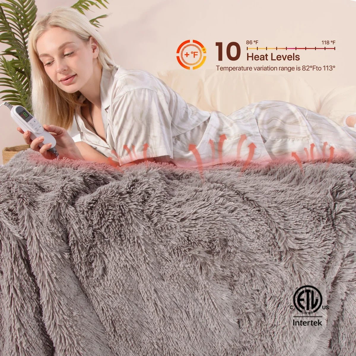 Electric Heated Throw Blanket – 10 Levels, Soft Plush, Machine Washable - InspiredGrabs.com