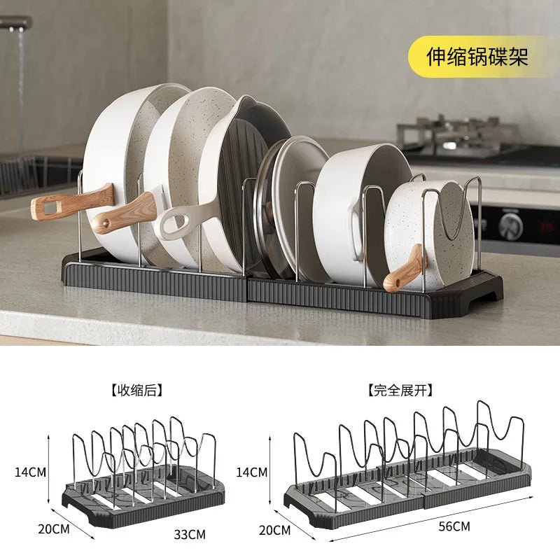Expandable Cabinet Pot, Pan & Lid Organizer – Gray - InspiredGrabs.com
