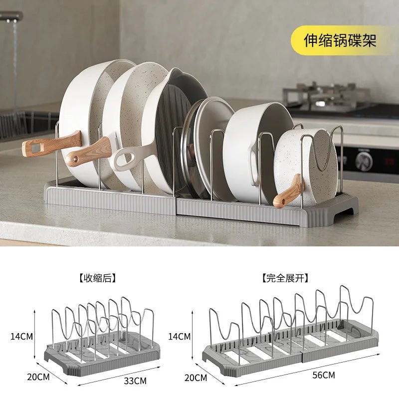Expandable Cabinet Pot, Pan & Lid Organizer – Gray - InspiredGrabs.com