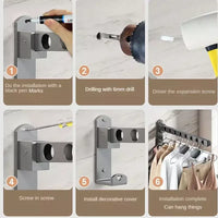 Thumbnail for Foldable aluminum clothes rack installed on a wall