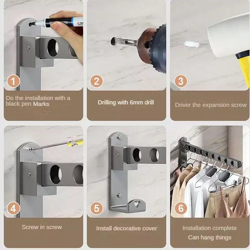 Foldable Wall-Mounted Aluminum Clothes Rack – 2 Sizes - InspiredGrabs.com