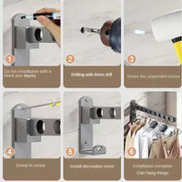 Thumbnail for Foldable Wall-Mounted Aluminum Clothes Rack – 2 Sizes - InspiredGrabs.com