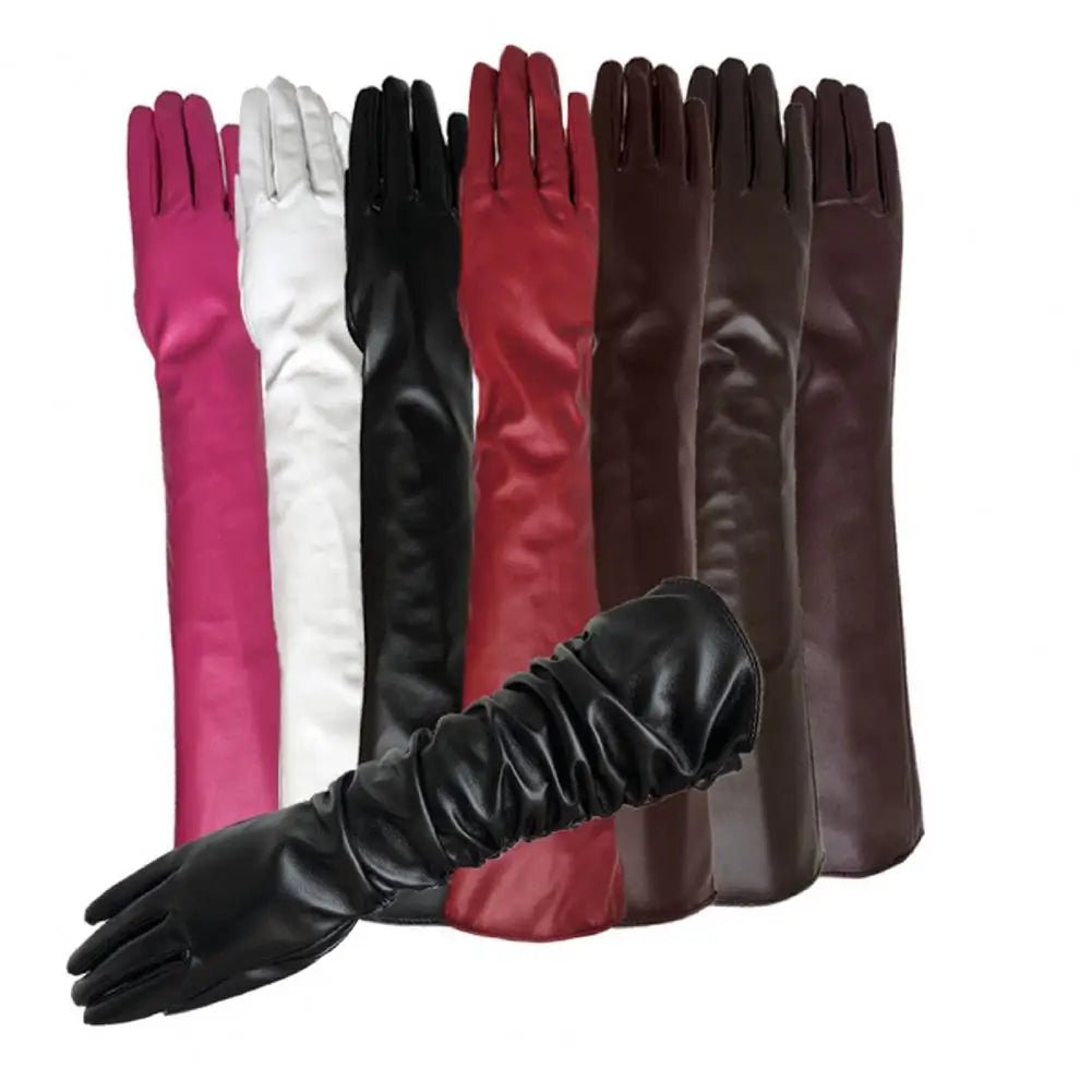 Full Finger Windproof Faux Leather Dress Gloves – Long Arm Elegant Style - InspiredGrabs.com