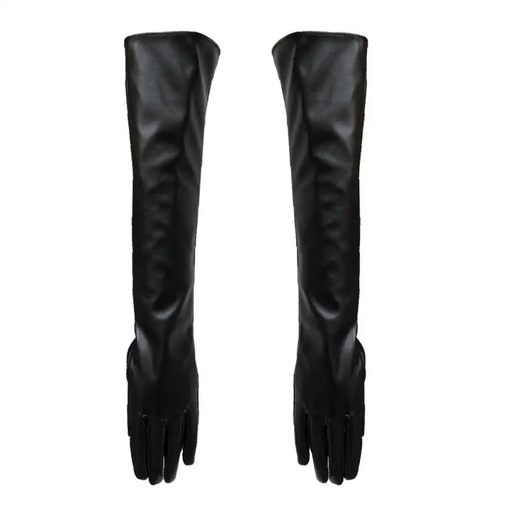 Full Finger Windproof Faux Leather Dress Gloves – Long Arm Elegant Style - InspiredGrabs.com