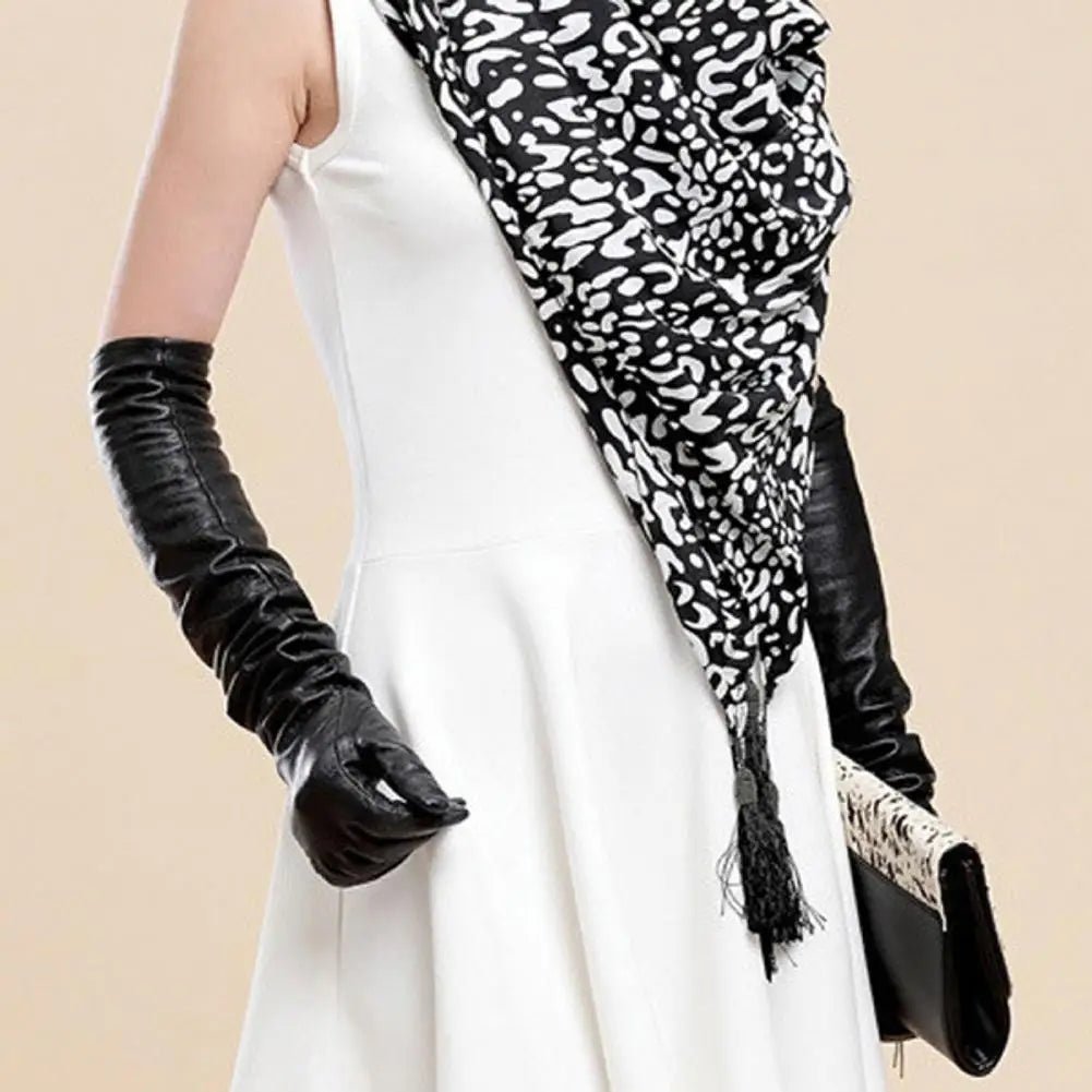 Full Finger Windproof Faux Leather Dress Gloves – Long Arm Elegant Style - InspiredGrabs.com