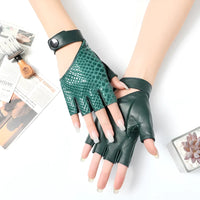 Thumbnail for Genuine Leather Half - Finger Snake Skin Gloves – Stylish Biker & Fashion Wear - InspiredGrabs.com