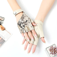 Thumbnail for Genuine Leather Half - Finger Snake Skin Gloves – Stylish Biker & Fashion Wear - InspiredGrabs.com
